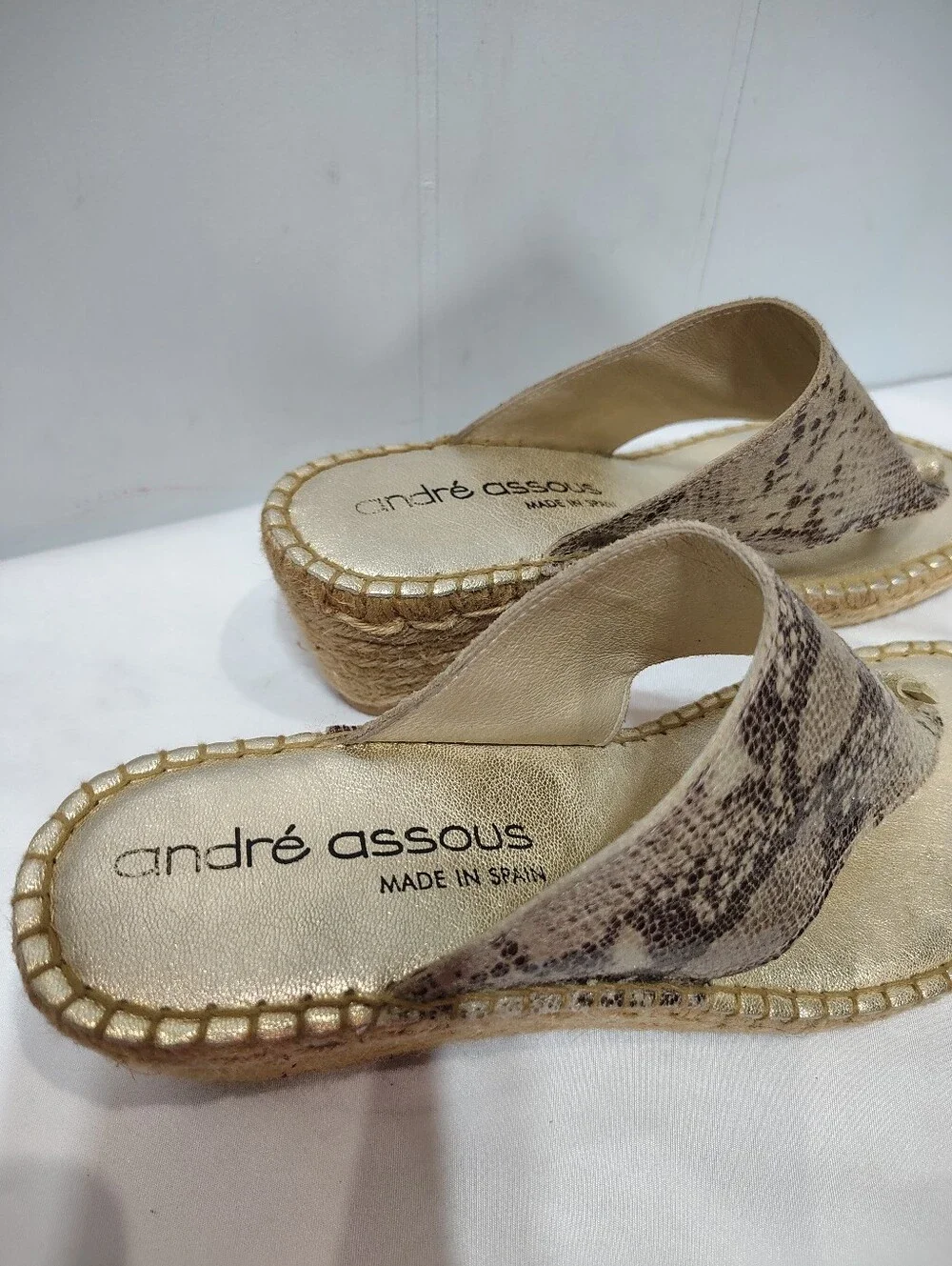 Andre Assous Metallic Snakeskin Jute Espadrille Wedge Sandals Spain Womens 39 8